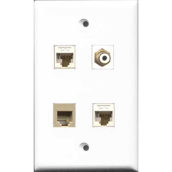 RiteAV 1 Port RCA White and 1 Port Phone RJ11 RJ12 Beige 2 Port Cat6 Ethernet White Wall Plate
