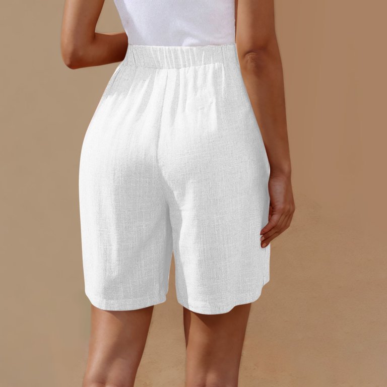 Qulqfy Bermuda Women's Shorts Baggy White Cotton Soft Solid Casual