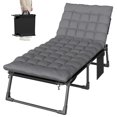 thumbnail image 1 of 29.5" Wide Folding Outdoor Chaise Lounge Chair with Removable Cushion and Side Pocket, 5-Position Adjustable Backrest Mesh Sun Lounger for Patio, Beach, Camping, Dark Grey, 1 of 7