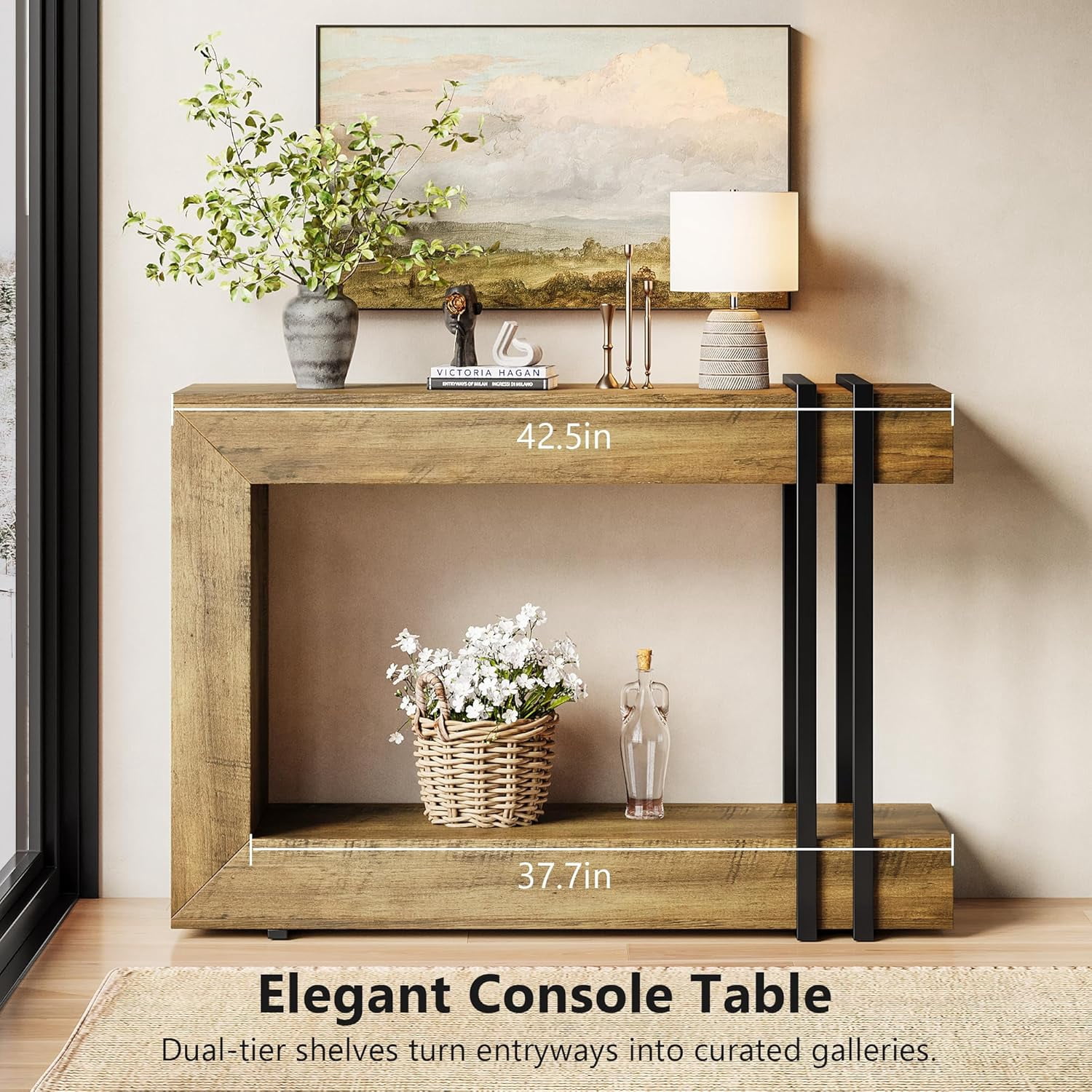 Einhomn Entryway Table,2-Tier Narrow Console Table Behind Couch with Storage,42.5" Wooden Hallway Table for Living Room,Entrance,Foyer,Rustic Brown