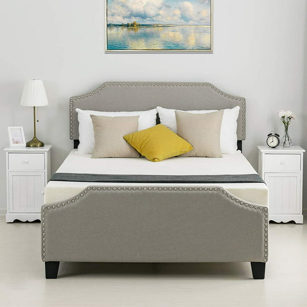 Mecor Upholstered Linen Platform Bed, Platform Bed Frame With Headboard And Footboard