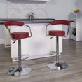 thumbnail image 4 of Contemporary Burgundy Vinyl Adjustable Height Barstool with Arms and Chrome Base, 4 of 6