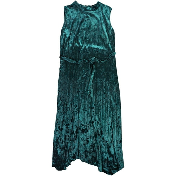 Tahari Womens Pleated Velvet Midi Dress, medgreen, 16
