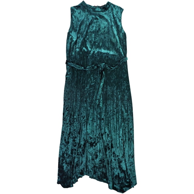 Tahari Womens Pleated Velvet Midi Dress, medgreen, 16