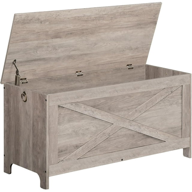 Coffre de Rangement Robuste Banc de Rangement d'Entrée avec Charnières Banc à Chaussures Rétro Meuble Aspect Bois pour Salon Chambre et Noyer
