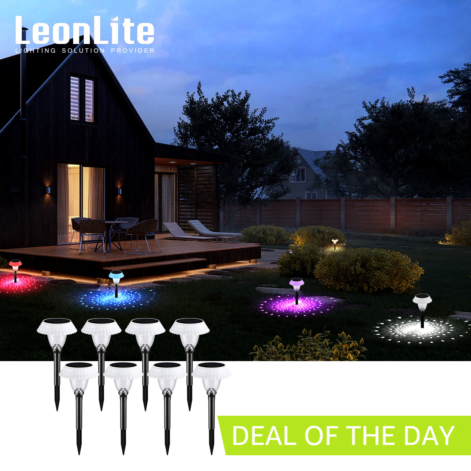 4 Pack Bright Solar Path Lights Color Changing Warm White LED 