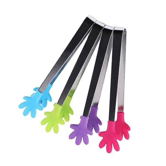 OUNONA 4Pcs Kitchen Clips Set Stainless Steel Food Tongs with Silicone Tips for Baking and Ice