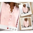 thumbnail image 4 of Kelon Women's Long Sleeve V Neck Blouses Cotton Ruffle Hem Tops Casual Elegant Work Office Outfits Spring, 4 of 9