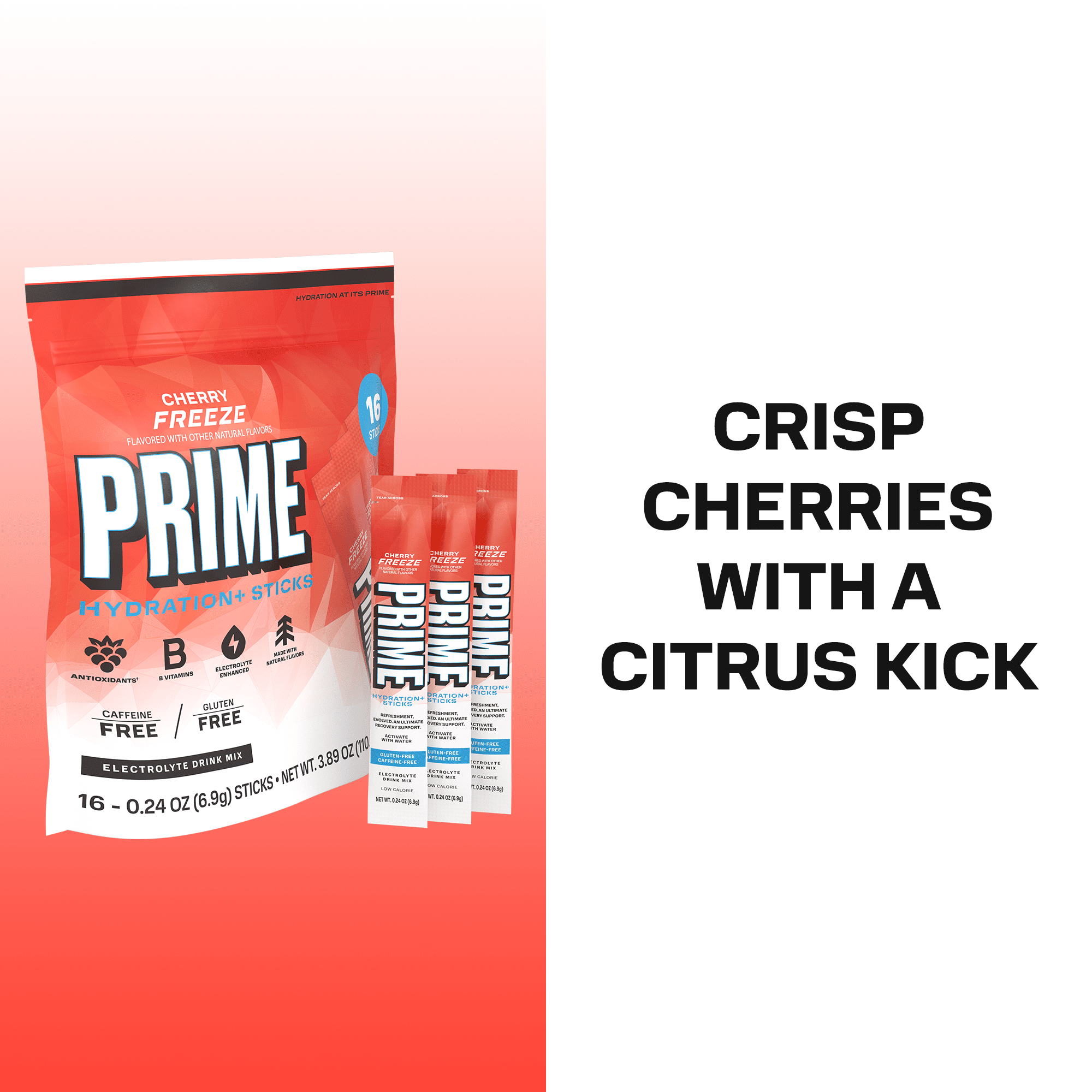 PRIME Hydration+ Cherry Freeze Electrolyte Powder Sticks, Sugar Free, 16 Count