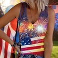 thumbnail image 2 of Qingpeng Womens American Flag Printed Ribbed Tank Tops Funny Stars Graphic Shirts Button V Neck Sleeveless Tees for 4th of July, 2 of 5