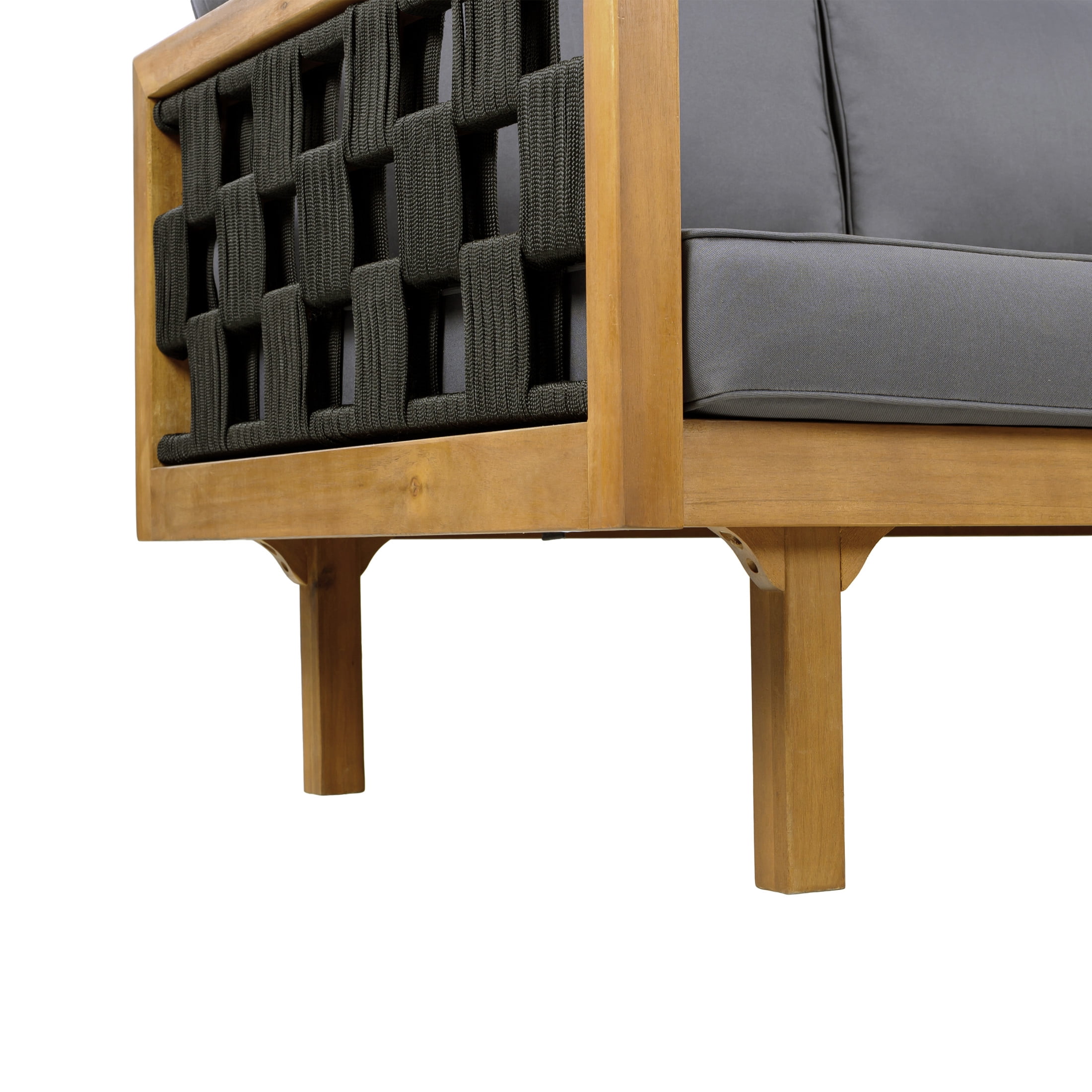 Christopher Knight Home Acacia Wood Outdoor 3 Seater Daybed with Teak Coffee Table, Dark Gray Cushion+Black Rope