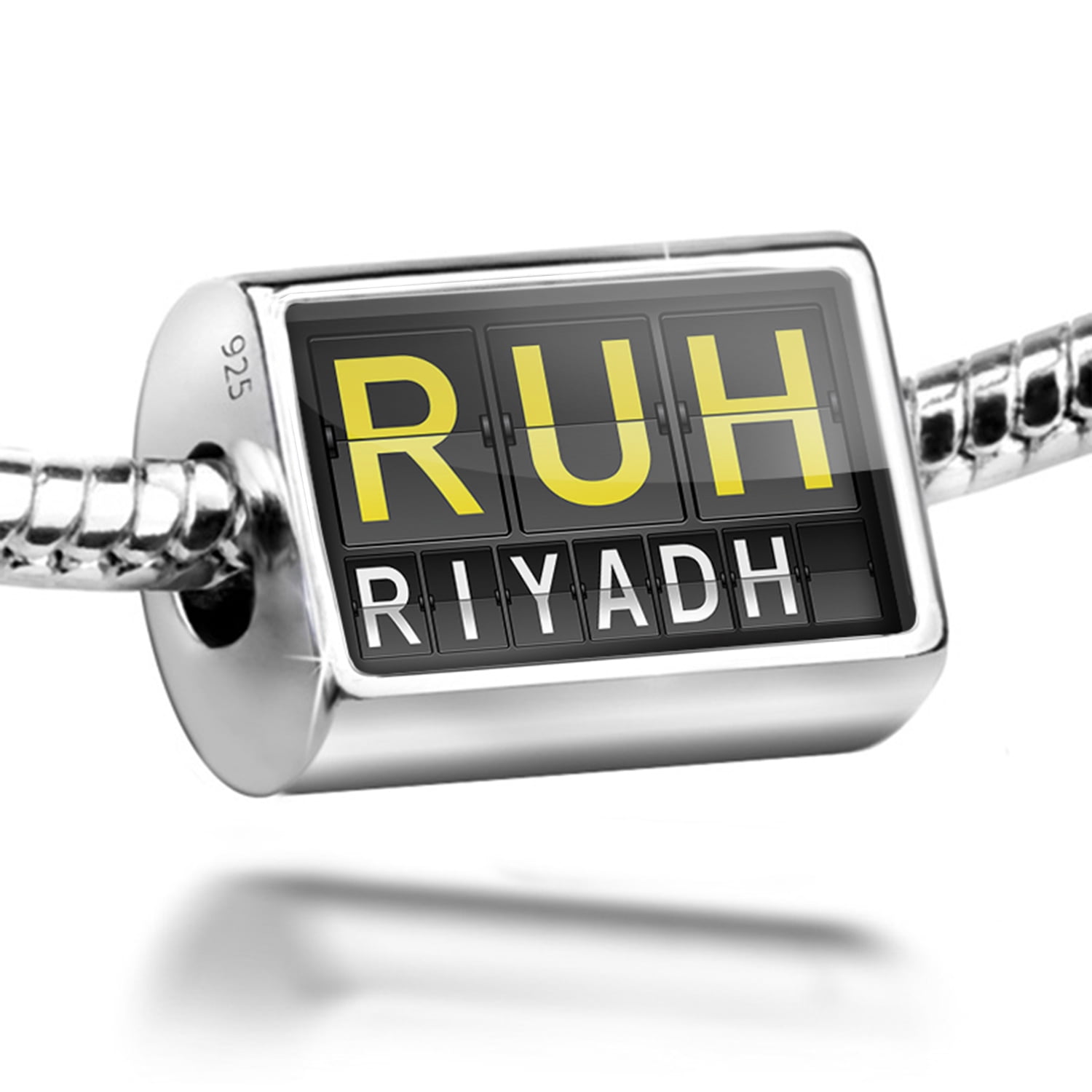 Neonblond Charm RUH Airport Code for Riyadh 925 Sterling Silver Bead