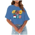 thumbnail image 1 of TSADFHJI Hauts d'Été pour Femmes Tendance 2024 Grande Taille Crop Tops Décontractés Mode Imprimé Col Rond Manches Courtes T-Shirt S Bleu, 1 of 4