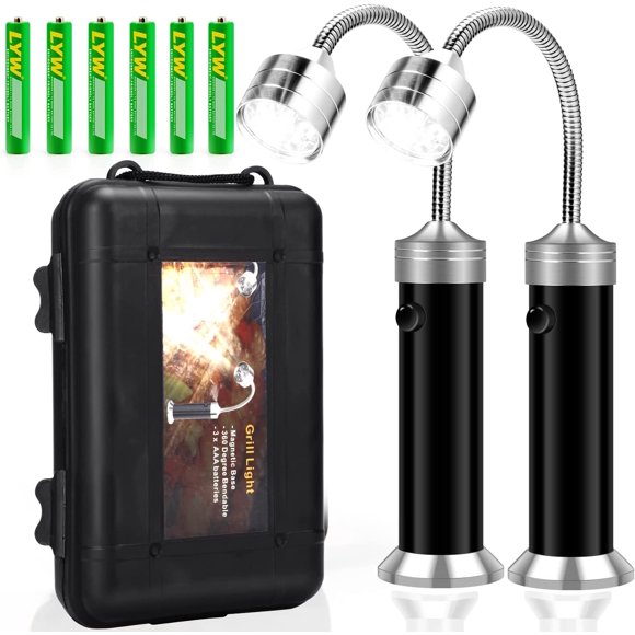 YSTIANN 2 Pack Magnetic 360° Adjustable BBQ Grill Light Set, Battery Operated Outdoor Grill Lights(Black) AZ78-6221