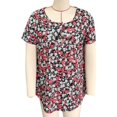 thumbnail image 1 of Blusa roja de verano para mujer, manga corta, talla XL, blusa plisada con flores y botones delanteros, 1 of 2