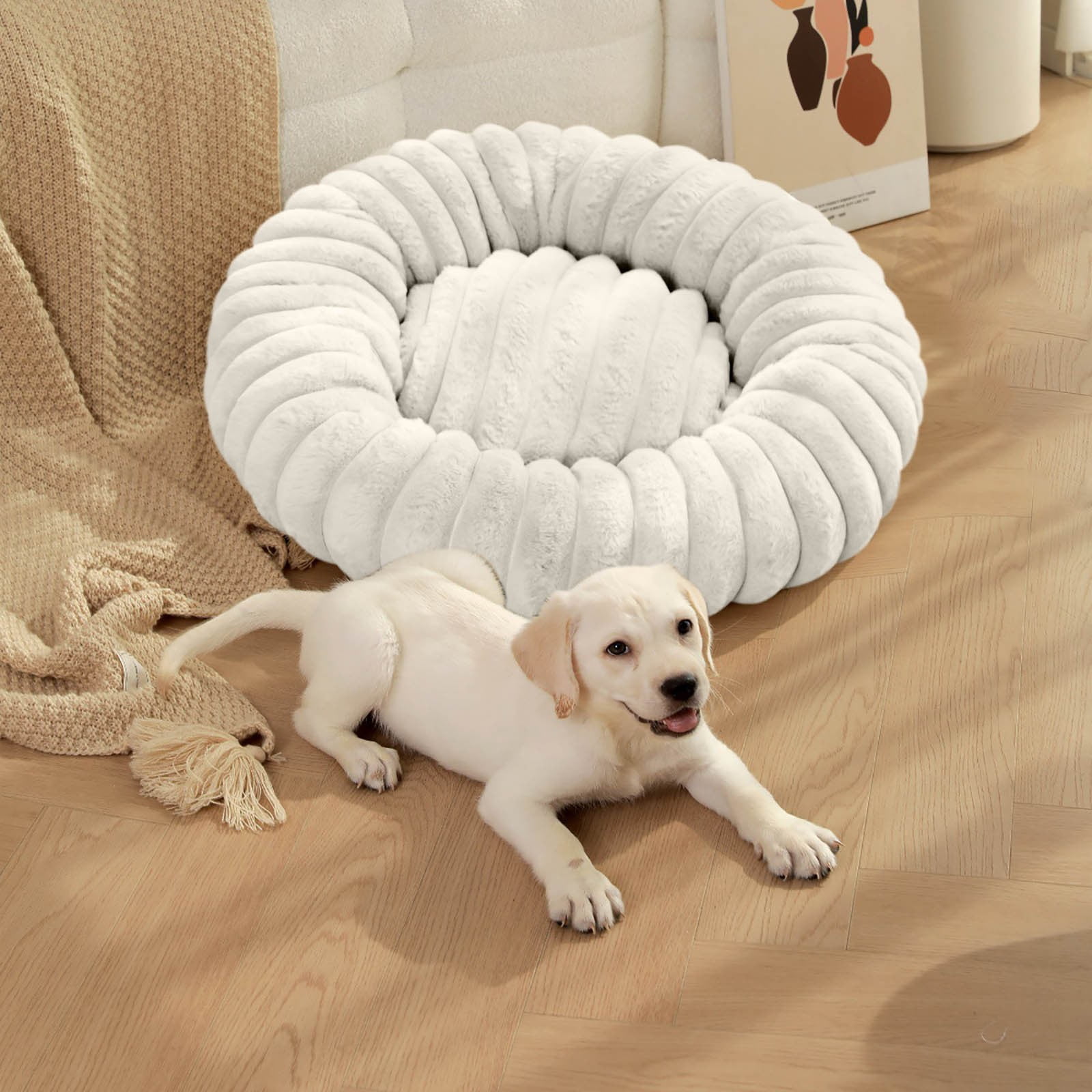 Qholemyo Large Dog Bed High Weight Long Hair Plush Round Winter Warm Pet Mat Comfortable Dog Sleeping Pad