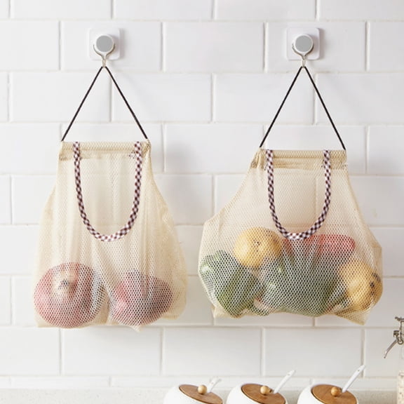 2PCS Reusable Mesh Bag, Portable Produce Bags, Washable Hanging Storage Bags, Organizer Shopping Handbag for Fruit, Garlic, Onions, Potatoes 2Pack