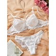 thumbnail image 3 of Lencería y ropa interior para mujer, sujetador con aros y tirantes de encaje elegante con pestañas y bragas brasileñas, estilo victoria, 3 of 5