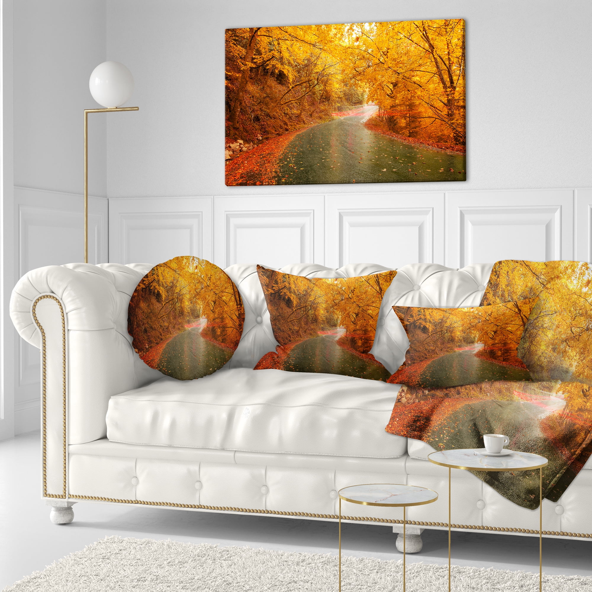 Designart Autumn Light Trails on Road - Landscape Photography Throw Pillow - 12x20