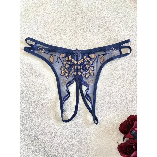 Braguitas transparentes con entrepierna abierta y bordado floral - Lencería y ropa interior sensual para mujer