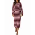 thumbnail image 3 of Conjuntos de 2 Piezas de Falda para Mujer, Moda de Otoño, Suéter A Rayas, Vestido Midi de Punto, Ropa de Salón, Viajes, Ropa de Invierno. Rojo y L, 3 of 10