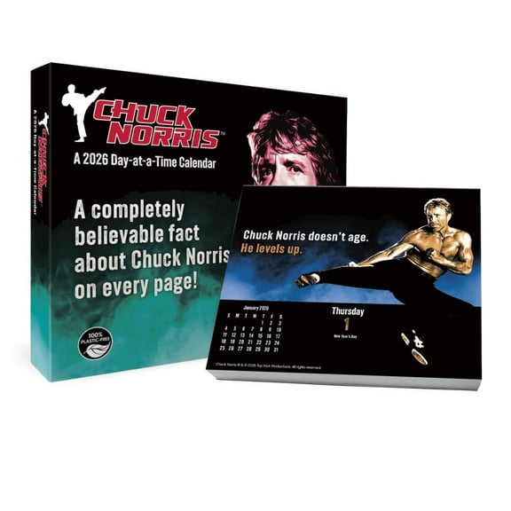 Trends International, Chuck Norris 2026 Desk Calendar, 6.13'' X 5.38'', Daily Calendar with Adhesive Binding