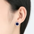 thumbnail image 2 of 14k White Gold Plated Blue Crystal Halo Stud Earrings, 2 of 4