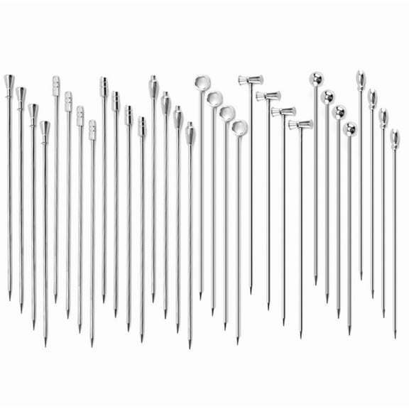 Stainless Steel Fruit Pick Sticks – 32PCS Cocktail Toothpicks, Sharp Reusable Skewers for Olives, Appetizers, Barbecue, Party & Drinks