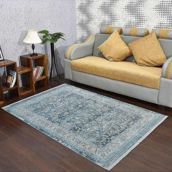RUGSOTIC CARPETS Machine Woven Crossweave AREA RUGS - 6'x9', Rectangle,Gray Blue,Classic Oriental Traditional , Low Pile Machine Made Area Rugs for Living Room, Bed Room (M00087)
