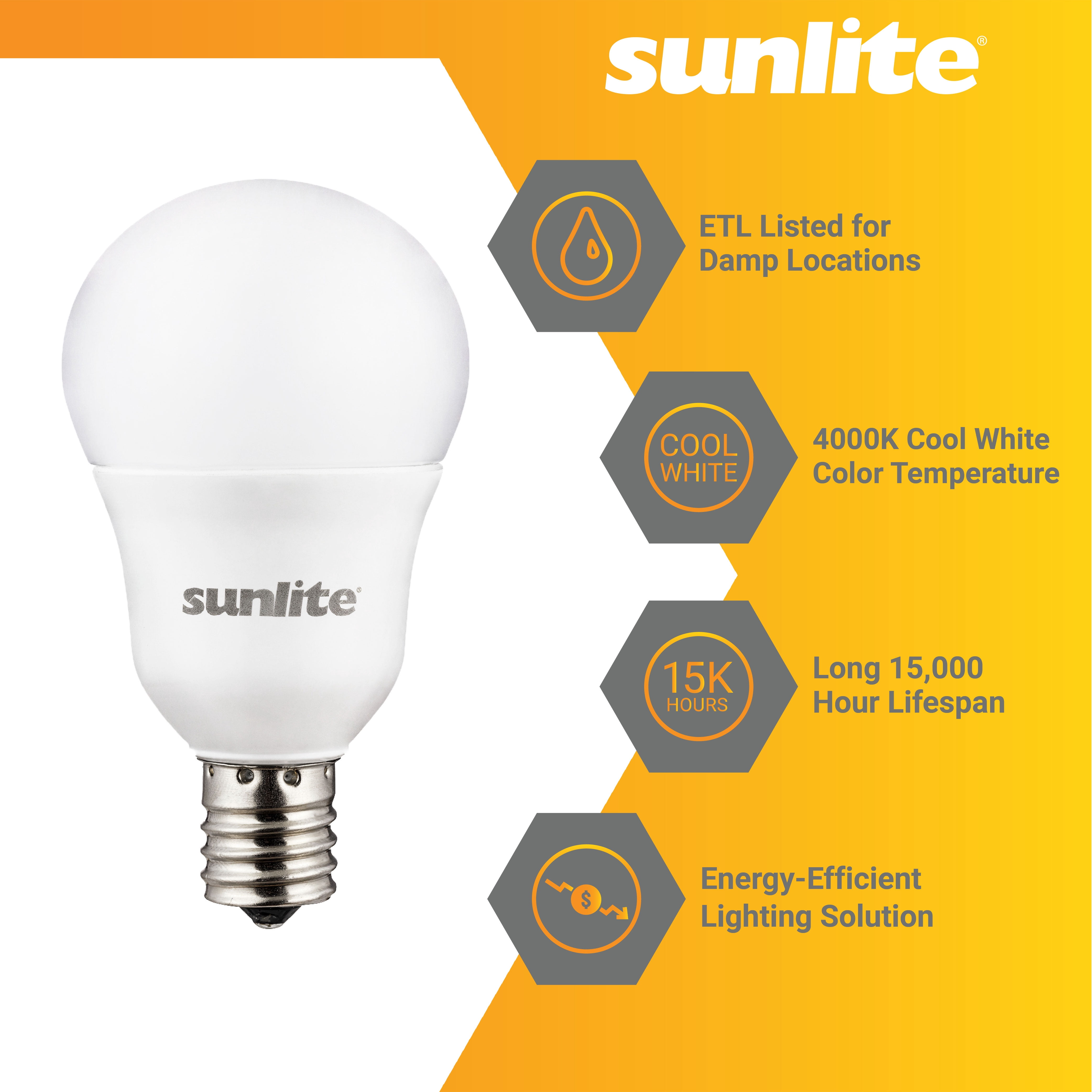 Sunlite 41832 LED A15 Light Bulb, 6 Watts (40W Equivalent), Intermediate Base (E17), 480 Lumens, Dimmable, Frosted Finish, ETL Listed, for Ceiling Fan Use, 6 Count, 4000K Cool White