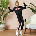thumbnail image 3 of PatPat Girls Letter Print Tie Knot Cotton Tee and Colorblock Leggings 2 pieces Outfit Set Sizes 6-12, 3 of 6