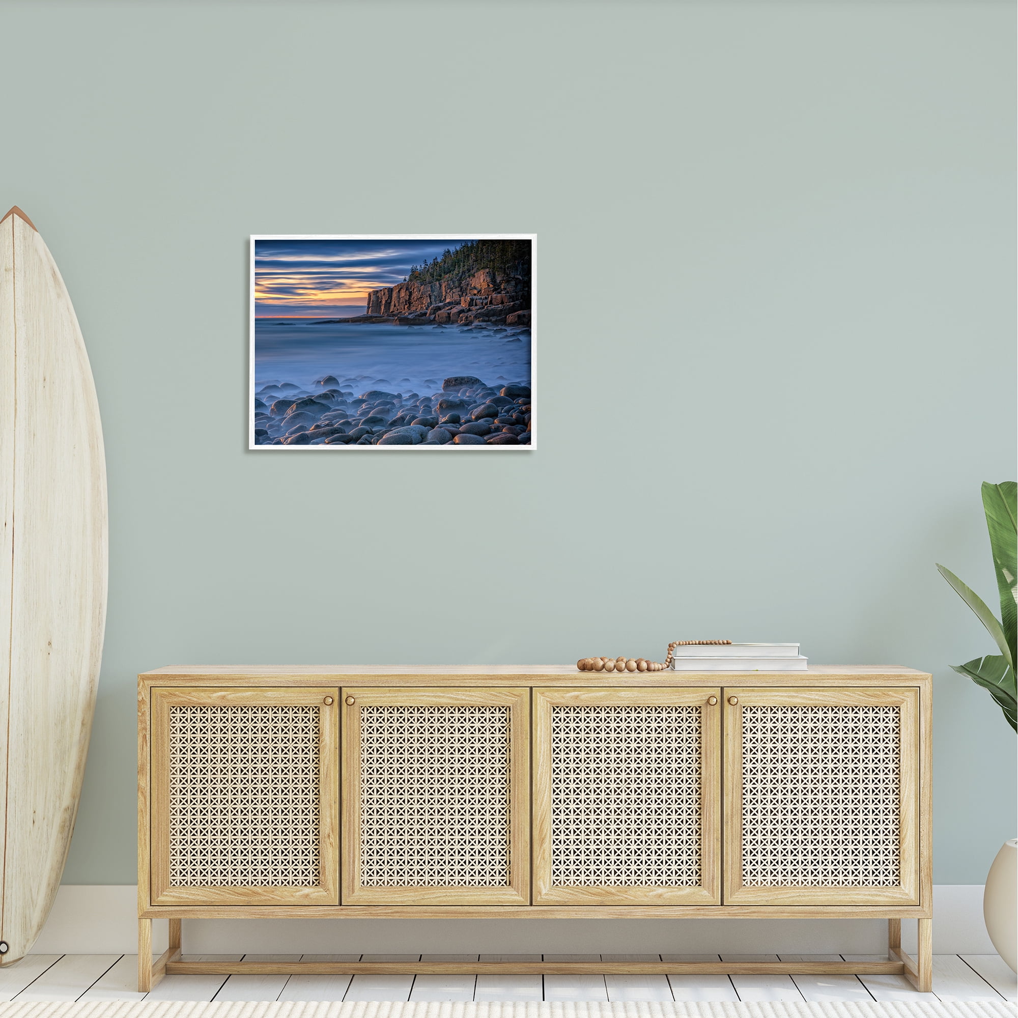 Stupell Foggy Seaside Rocks at Sunset Landscape Photography White Framed Art Print Wall Art