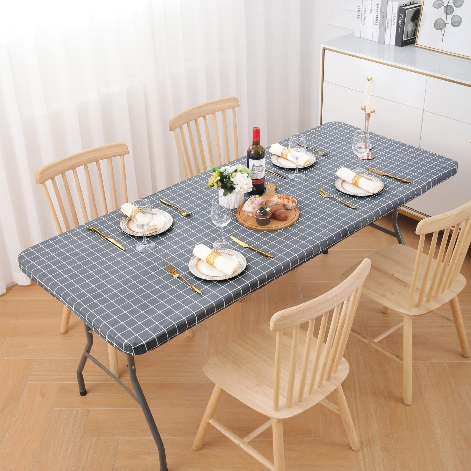 Smiry Rectangle Vinyl Tablecloth,Waterproof Fitted Flannel Backed Table ...