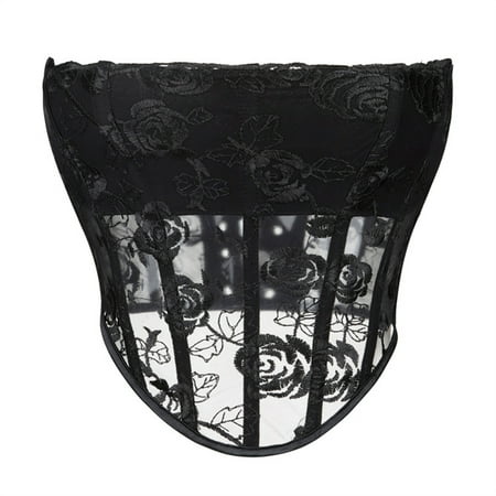 Kaemgyyd Vintage Renaissance Corset Top for Women See Through Print Overbust Retro Mesh Push up Bodyshaper Corset Built-In Bra