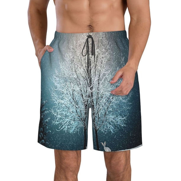 Fotbe Winter Rabbit Trajes de Baño Estampados para Hombre, Shorts de Verano de Secado Rápido, Ropa de Playa, Bañadores-Large