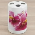 thumbnail image 1 of Dark Pink Ceramic Toothbrush Holder, Close up View of Detailed Flourishing Orchids Feminine Vibes, Decorative Versatile Countertop for Bathroom, 4.5" X 2.7", Hot Pink Orange, 1 of 4