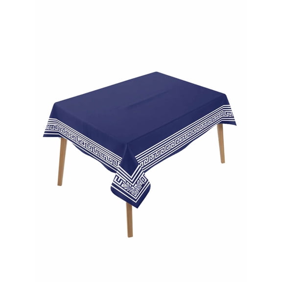 Navy Blue Geometric Table Cloth, White Greek Key Farmhouse Waterproof Tablecloth for Rectangle Tables, Reusable Washable Fabric Table Cover for Restaurant Kitchen Dining Tables 60"x84"