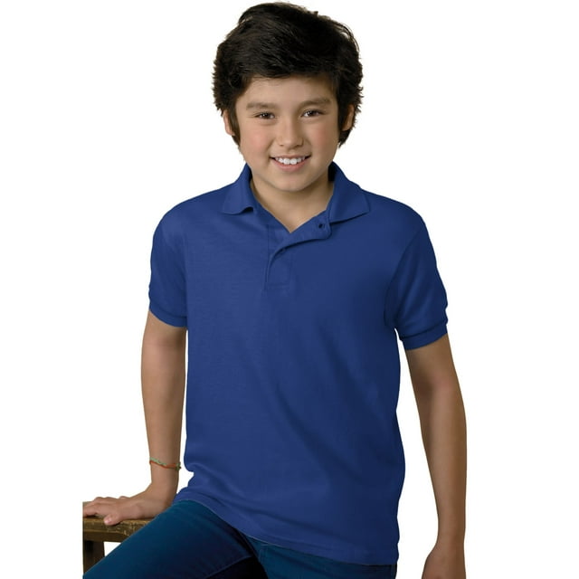 Hanes Cotton-Blend Kids` Jersey Polo, M, Deep Royal