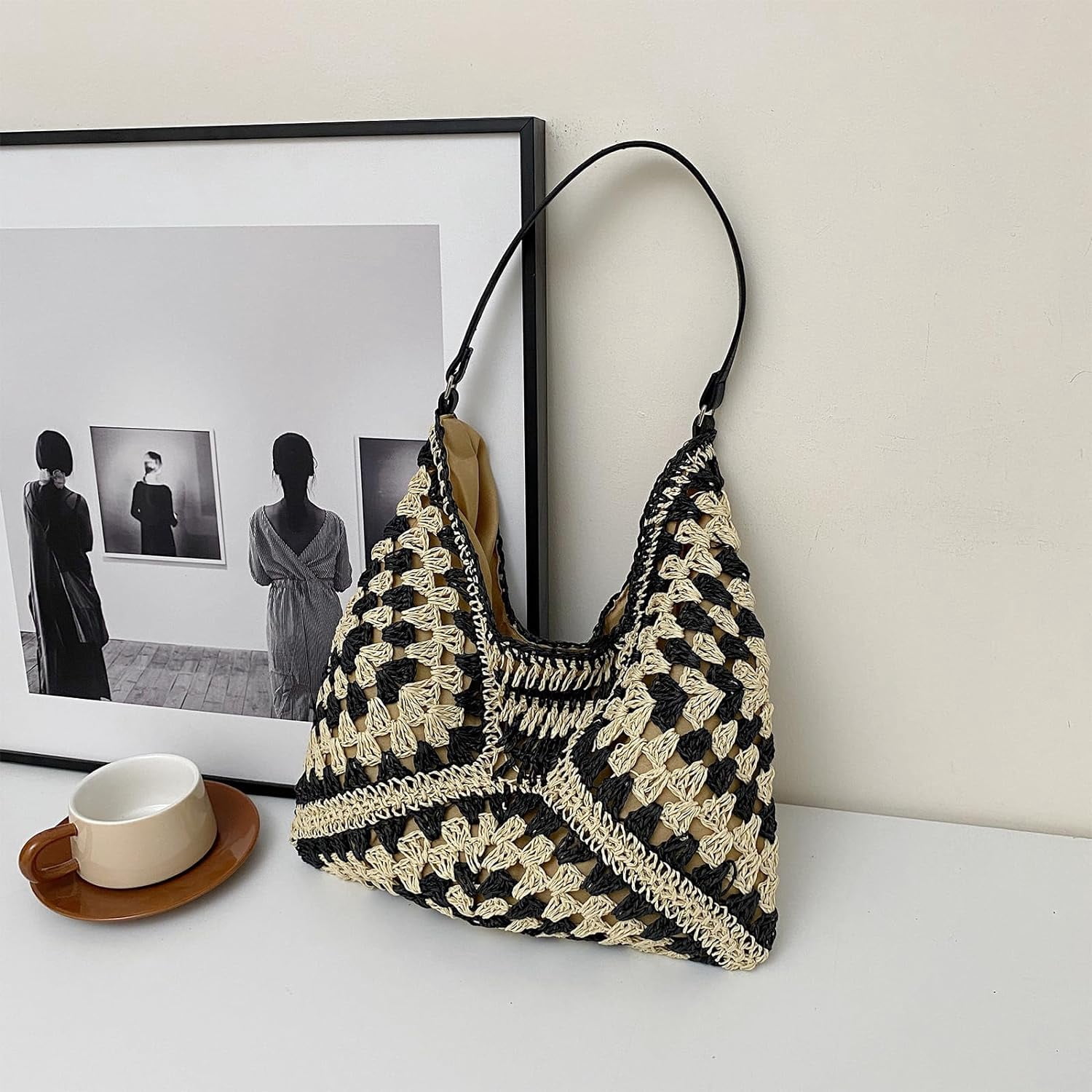 Kukuzhu Straw Bags for Women, Summer Straw Purse Crochet Beach Bag Tote Bag Aesthetic Trendy Straw Shoulder Handbags