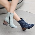 thumbnail image 4 of NECHOLOGY Zapatos Botines de mujer Botas De Mujer De Tela con Punta Cuadrada Y Tacón Y Grueso con Bloques De Color Y Patrón Múltiple Botas De Media De Tamaño Botas Al Tobillo (Blue 7.5), 4 of 7