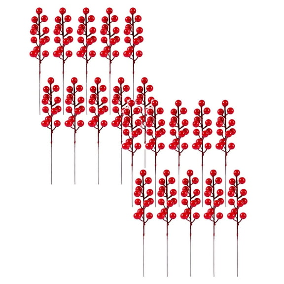 FXMLRLK 20 Pack Christmas Tree Decoration, 9 inch Christmas Artificial Red Berry Stems Picks Filler for Tree, Holly Berries Branches Christmas Tree ornaments DIY Crafts Xmas Winter Holiday Decor,Red