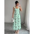 thumbnail image 6 of Limelight Green Floral Print Waist-Gathering Pleated A-Line Maxi Dress For Women, 6 of 6