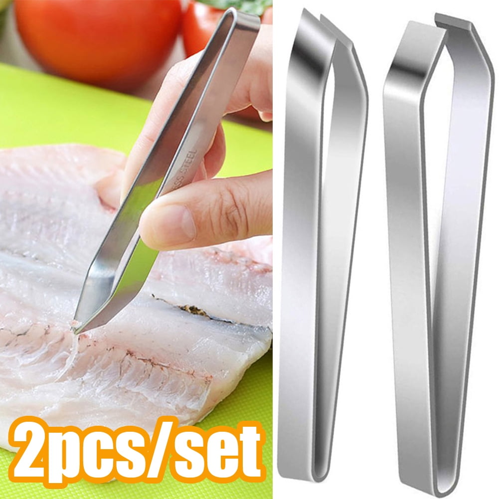 Travelwant 2 Packs Fish Bone Tweezers Stainless Steel Flat and Slant
