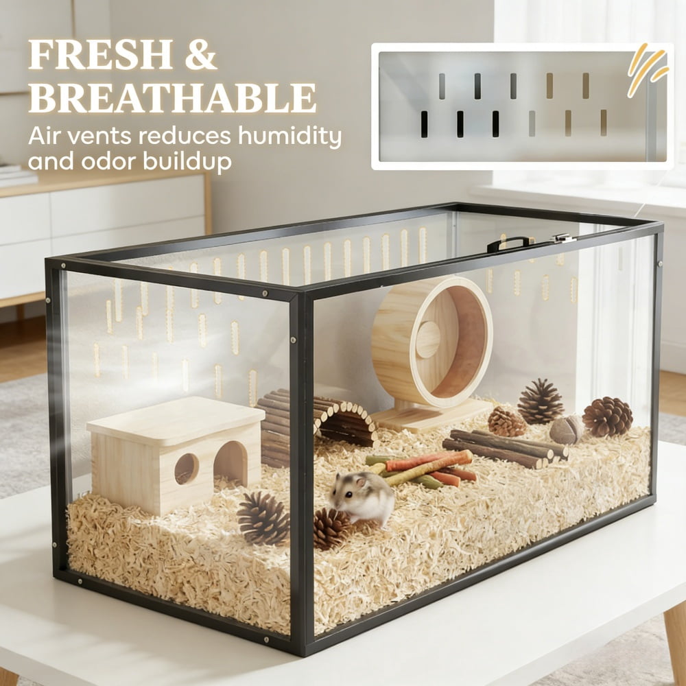 Spacious Hamster Cage Pet Cage 41.3" Acrylic & Steel Small Pet Enclosure with Clear Sides Large Top Door for Hamsters Gerbils Rats Hedgehogs