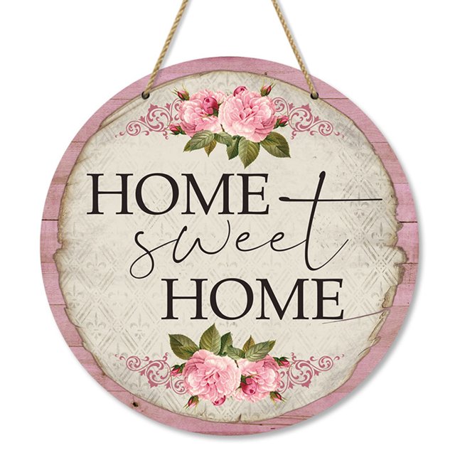 5 Pcs Wooden Door Sign Wall Plaque with Hanging Rope - Spring Farmhouse Decor, Pink Floral Design, 8.7x8.7 Inch Rustic Home & Garden Indoor Outdoor Decoration