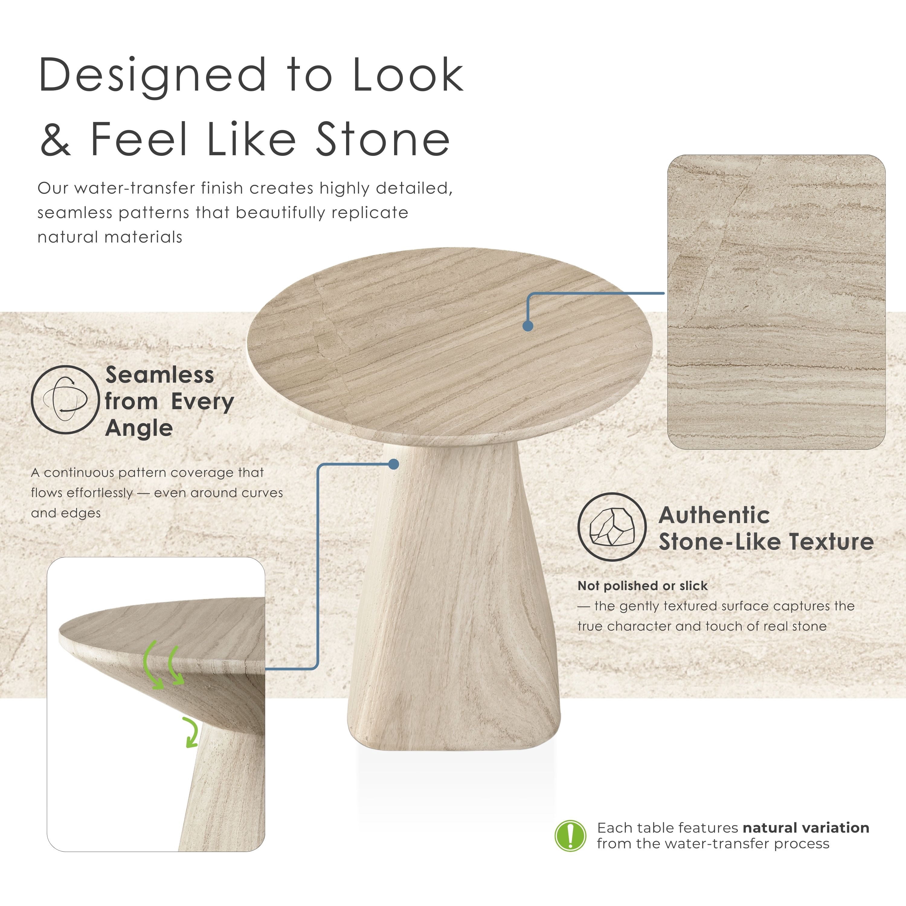 Furniture of America Isla Modern Stone Indoor & Covered Patio Round Sculptural Pedestal End Table, Beige Travertine