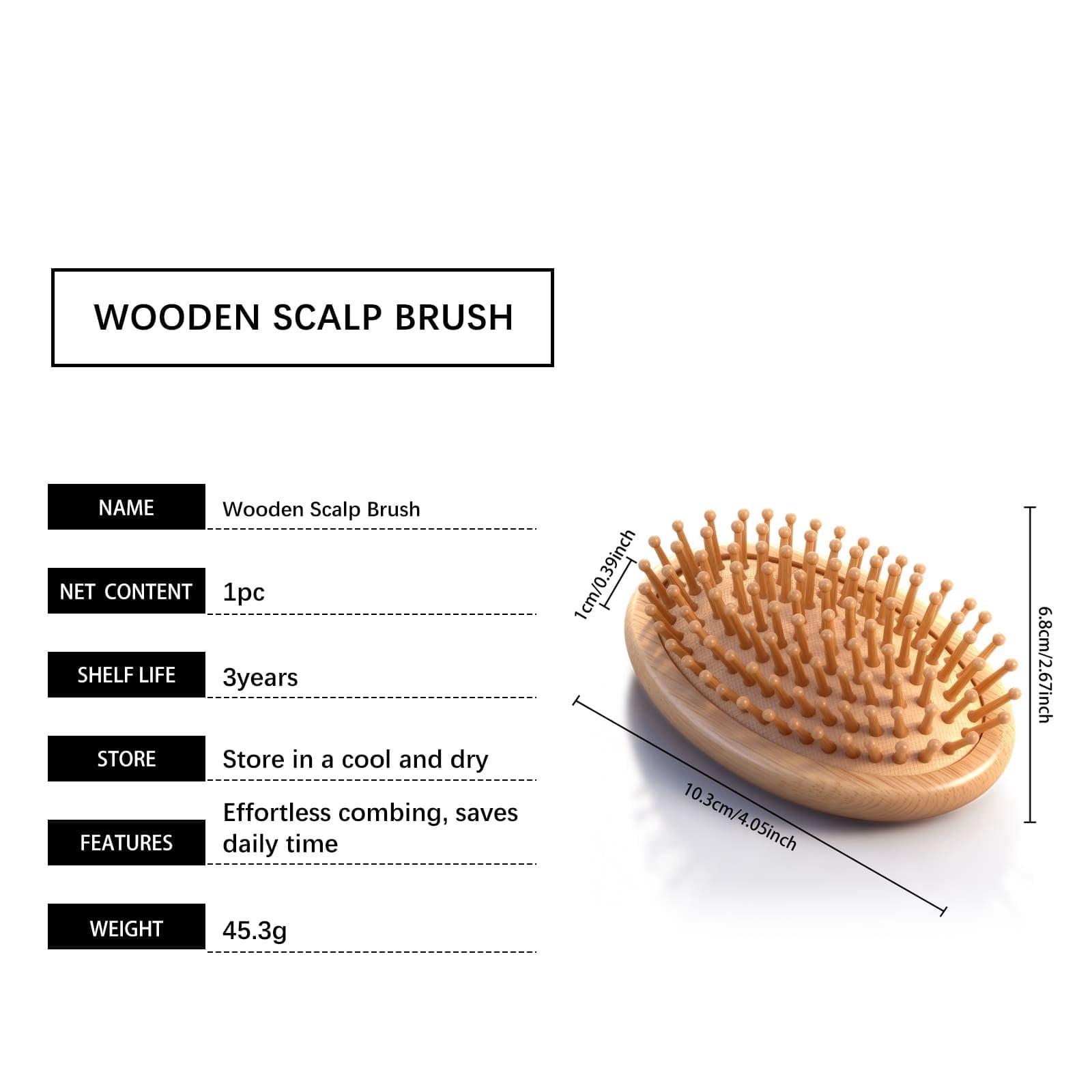 Weloille Natural Beech Wood Scalp Massage Brush, Portable No Handle Detangling Hair Brush for Women, Mini Wooden Bristles Comfortable Scalp Care, 103x68mm