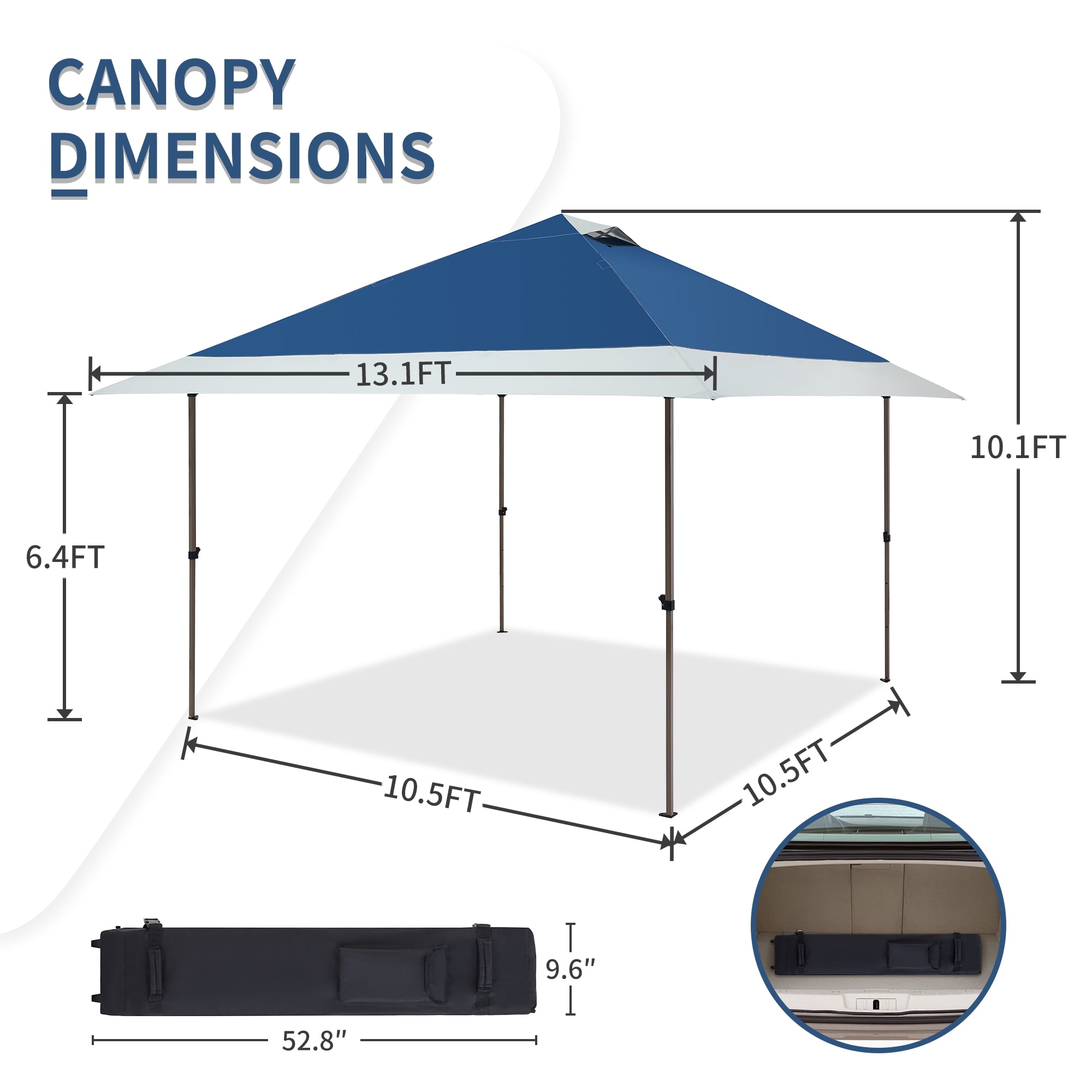M8TRX 13'x13' Easy Lift Instant Outdoor Pop-up Canopy with Auto Extending Eaves, Navy