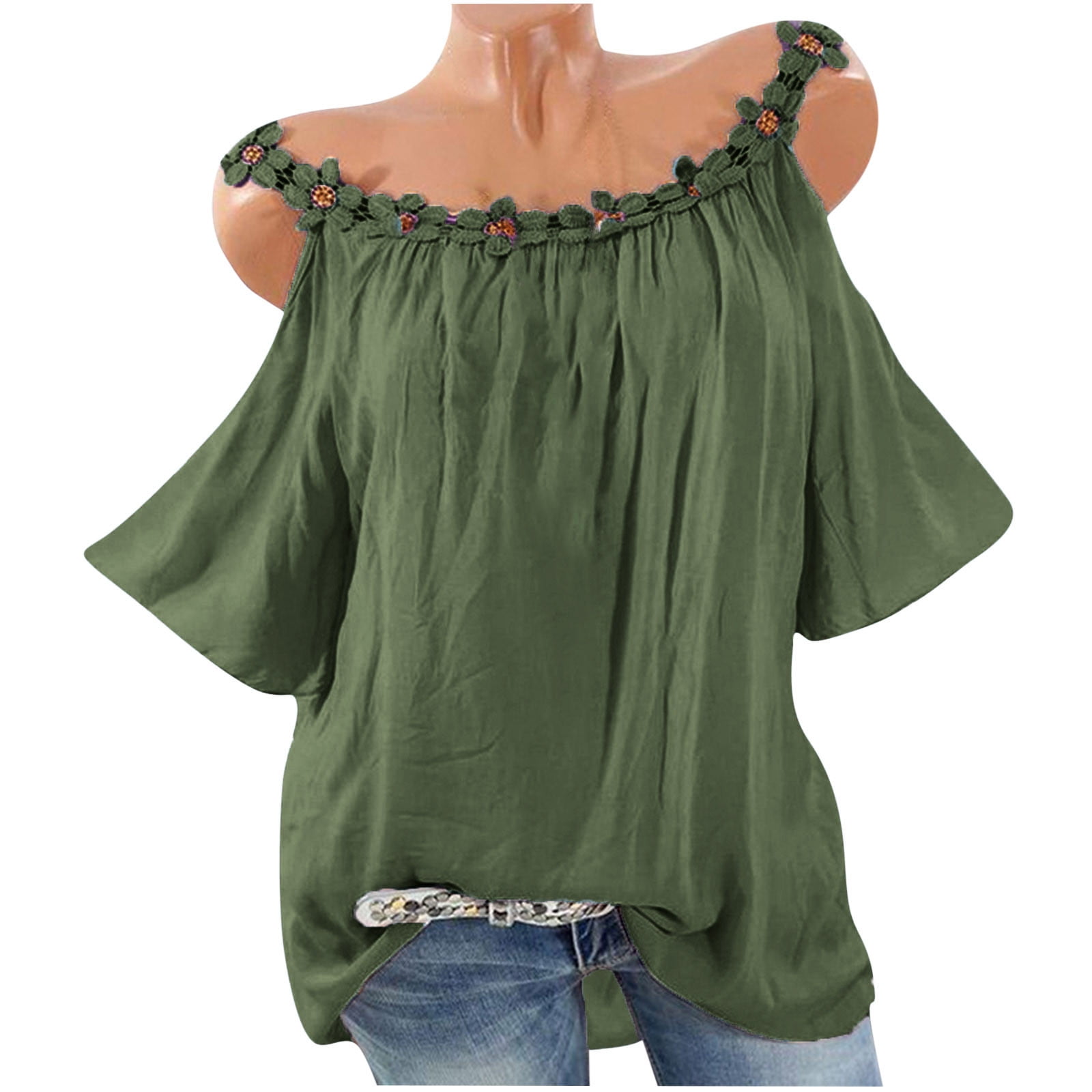 Juebong Blouses for Womens Floral Boho Summer Tops Loose Plus Size ...