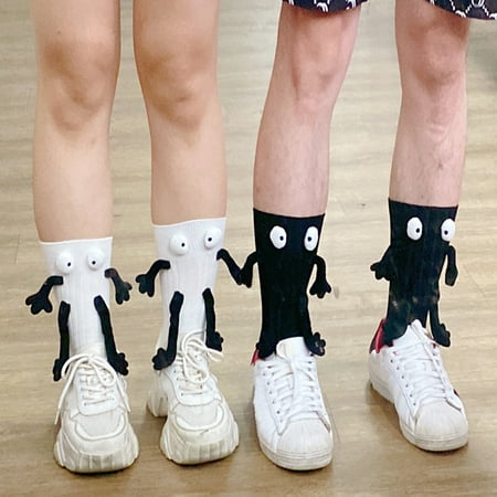 

Warkul Couple Socks 1 Pair Funny Couple Holding Hands Socks 3D Doll Decor Mid-tube Sock Funny Socks for Women/Men Creative Gift